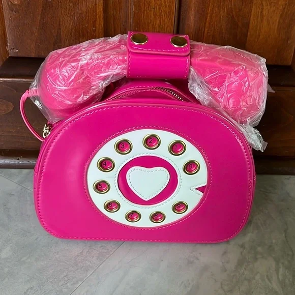 CALL ME old-fashioned Handset phone NWT works from your bag pink patent/white - Picture 1 of 11